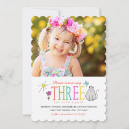 Convite para aniversário de 3 anos de Doodles Colo