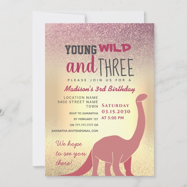 Convite para aniversário de 3 anos de Menina Rosa (Frente)