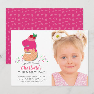 Convite para aniversário de 3 anos de Sorvete de  