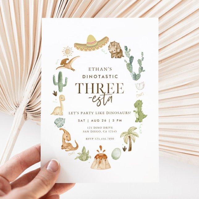 Convite para aniversário de 3 anos Dino Three-esta (Dinosaur Three-esta Birthday Invitation)