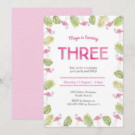 Convite para aniversário de 3 anos | flamingo trop