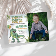 Convite para aniversário de 3 anos Rex do Dinossau
