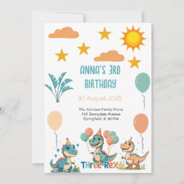 Convite para aniversário de 3 anos Rex do Dinossau