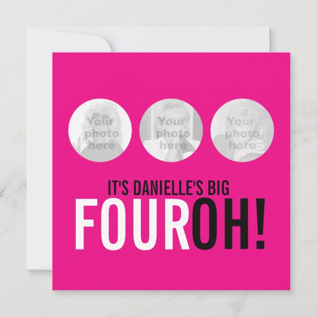 Convite para aniversário de 40ª FOUROH!, cor-de-ro (Frente)