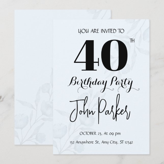 Convite para aniversário de 40 anos (Frente/Verso)