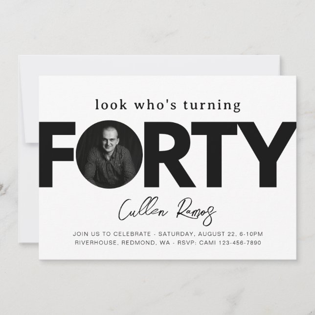 Convite para aniversário de 40 anos | 40º minimali (Frente)