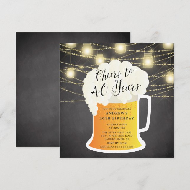 Convite para aniversário de 40 anos de 40 anos (Frente/Verso)