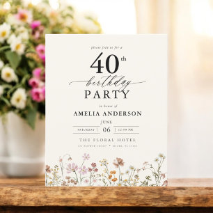 Convite para aniversário de 40 anos de Floral de F