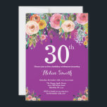 Convite para aniversário de 40 anos de Floral Roxo<br><div class="desc">aniversário de 30 anos Floral Roxo Convite para Mulheres. Flor Floral de Água. Fundo de Violet Lavanda Lilac Roxo. Rosa,  Amarelo,  Laranja,  Flor Roxo. Aniversário Adulto. Para mais personalização,  clique no botão "Personalizar" e use a ferramenta design para modificar este modelo.</div>