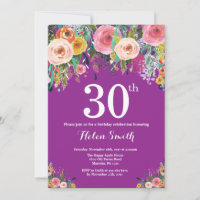 Convite para aniversário de 40 anos de Floral Roxo