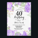 Convite Para aniversário de 40 anos De Folha De Ro<br><div class="desc">Convite Para aniversário de 40 anos De Roxo Botânico. Convite de Aniversário para Mulheres de Rosa Floral Flor Floral de Água. Rosa Rosa Rosa Elegante e Flores de Pequim. Aniversário Adulto. Fundo Branco.Preto & Branco. 13 15 16º 18º 20 21 rua 30 40º 50º 80 de 60º 70 de 100º,...</div>