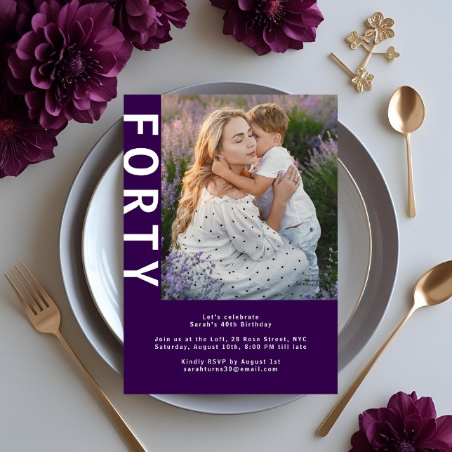 Convite para aniversário de 40 anos de Foto Escuro (Criador carregado)