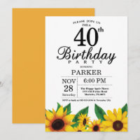 Convite para aniversário de 40 anos de girassol