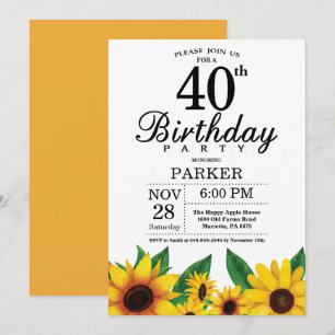 Convite para aniversário de 40 anos de girassol