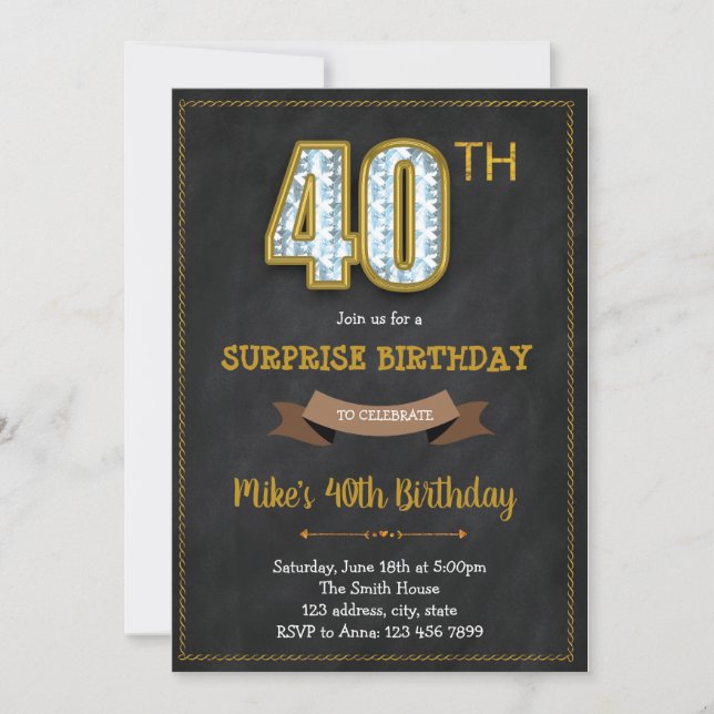 Convite para aniversário de 40 anos de quadro chal (Frente)