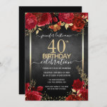 Convite para aniversário de 40 anos de Rosa de Ele<br><div class="desc">Elegante Faux gold confetti destaca na borda superior e inferior. Rosas vermelhas profundas brilhantes com sotaques florais dourados. Todo o texto é ajustável e fácil de mudar para as necessidades do seu próprio partido. design de modelo de aniversário elegante excelente.</div>