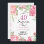 Convite para aniversário de 40 anos de Surpresa Fl<br><div class="desc">Convite para aniversário de 40 anos de Surpresa Floral Botânica. Convite à Mulher para o Aniversário de Peões Rosa Floral Flor Floral de Aquarela. Rosa Rosa Rosa Elegante e Flores de Pêonias. Aniversário Adulto. Fundo Branco. Preto e Branco. 13 15 16º 18º 20 21rua 30 40º 50º 60º 80 de...</div>