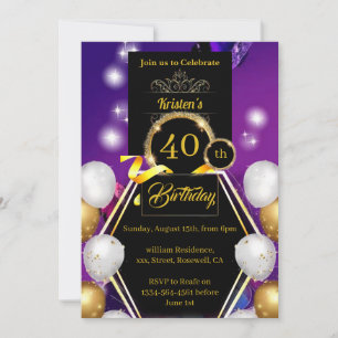 Convite para aniversário de 40 anos Dourado e pret