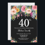 Convite para aniversário de 40 anos Floral<br><div class="desc">Convite para aniversário de 40 anos Floral para Mulheres. Flor Floral de Água. Plano de fundo do quadro negro. Rosa,  Amarelo,  Laranja,  Flor Roxo. Aniversário Adulto. Para mais personalização,  clique no botão "Personalizar" e use a ferramenta design para modificar este modelo.</div>