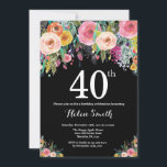 Convite para aniversário de 40 anos Floral<br><div class="desc">Convite para aniversário de 40 anos Floral para Mulheres. Flor Floral de Água. Plano de fundo do quadro negro. Rosa,  Amarelo,  Laranja,  Flor Roxo. Aniversário Adulto. Para mais personalização,  clique no botão "Personalizar" e use a ferramenta design para modificar este modelo.</div>