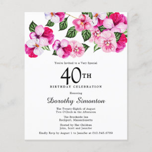 Convite para aniversário de 40 anos Floral Branco