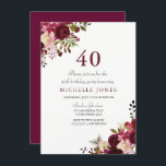 Convite para aniversário de 40 anos Floral Elegant<br><div class="desc">Elegante Burgundy Floral aniversário de 40 anos de Convite Coleção em Niche e Nest store.</div>