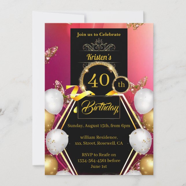 Convite para aniversário de 40 anos personalização (Frente)