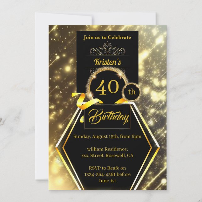 Convite para aniversário de 40 anos personalizável (Frente)