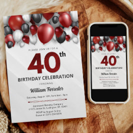 Convite para aniversário de 40 anos preto Red Silv