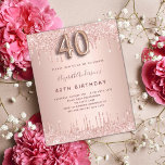 convite para aniversário de 40 anos rosa dourado<br><div class="desc">Um convite moderno, na moda e glamouroso para um aniversário de 40 anos. Um fundo rosa dourado com pingos, pintura pingada. O nome é escrito com um moderno e escuro, rosa dourado, escrito com letra de estilo manuscrito. Personalize e adicione os detalhes da sua festa. O número 40 é escrito...</div>