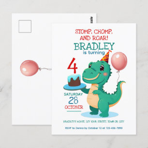 Convite para Aniversário de 4 anos do T Rex Dinoss