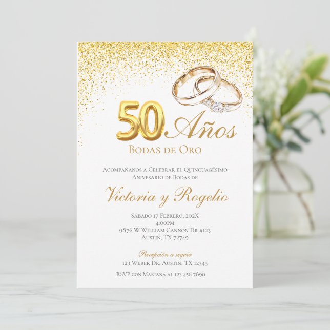 Convite para aniversário de 50 anos (Em pé/Frente)