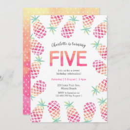 Convite para aniversário de 5 tropical de abacaxi
