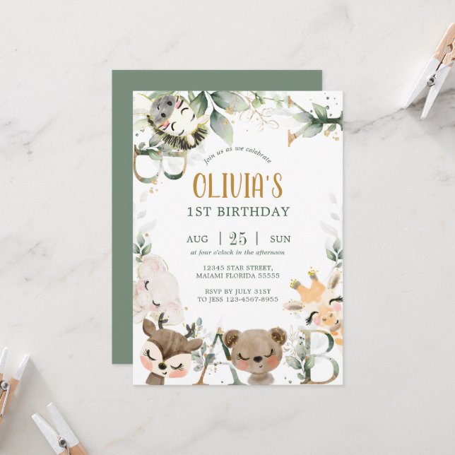 Convite para aniversário de amigos da floresta flo (Frente/Verso In Situ)