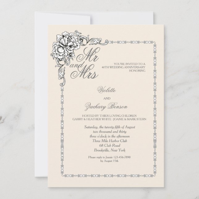 Convite para aniversário de beleza barroca (Frente)