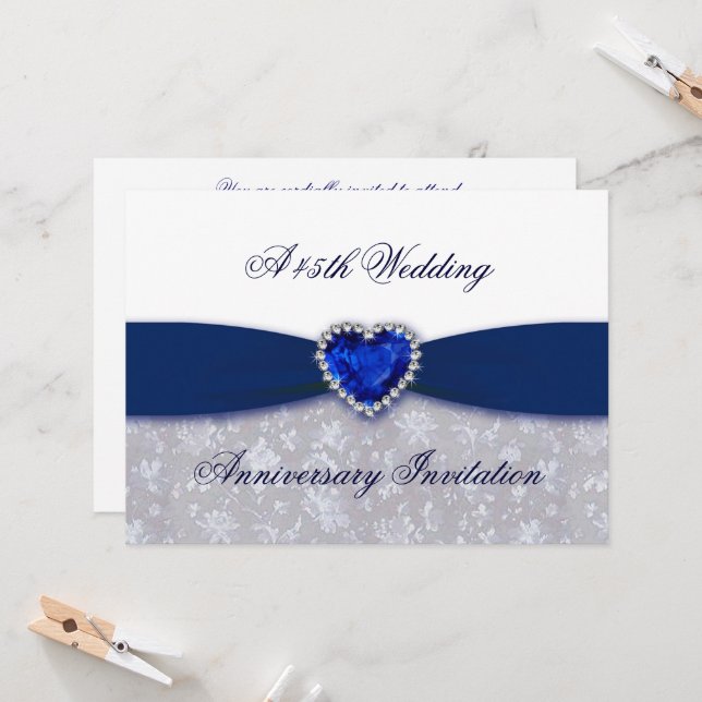 Convite para aniversário de casamento Damask 45th (Frente/Verso In Situ)