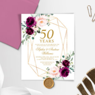Convite para Aniversário de Casamento Púrpura e Es