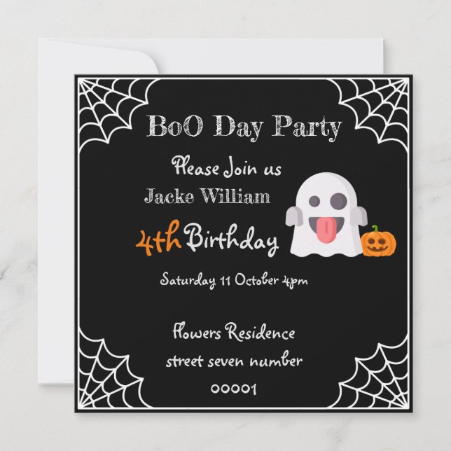 Convite para Aniversário de criança BOO DAY PARTIT (Frente)