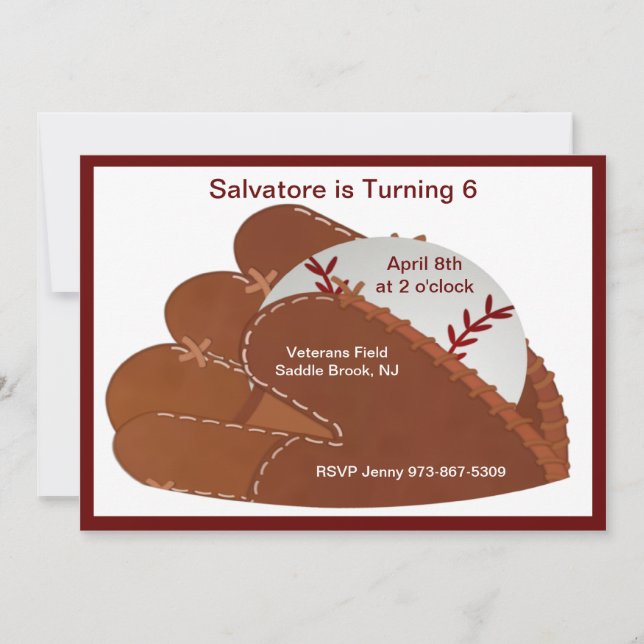 Convite para Aniversário de criança de basebol Mit (Frente)