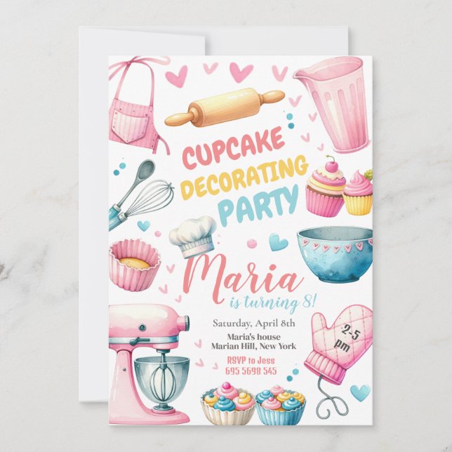 Convite para Aniversário de criança de cupcake (Frente)