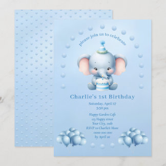 Convite para Aniversário de criança de Elefante Az