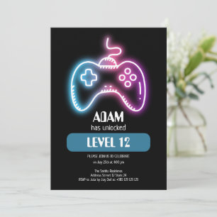 Convite para Aniversário de criança de Jogo Neon p