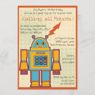 Convite para aniversário de criança de Robô Retroa