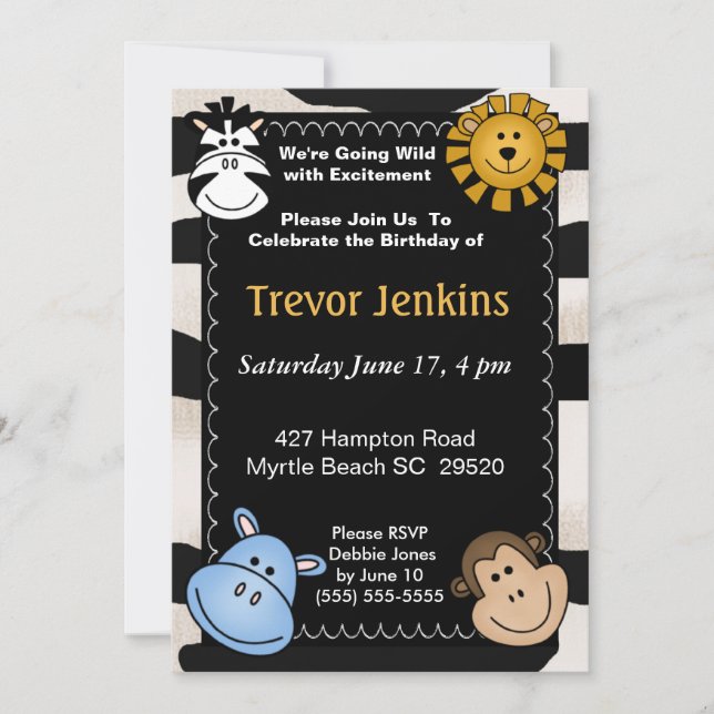 Convite para Aniversário de criança de Tema Selva (Frente)