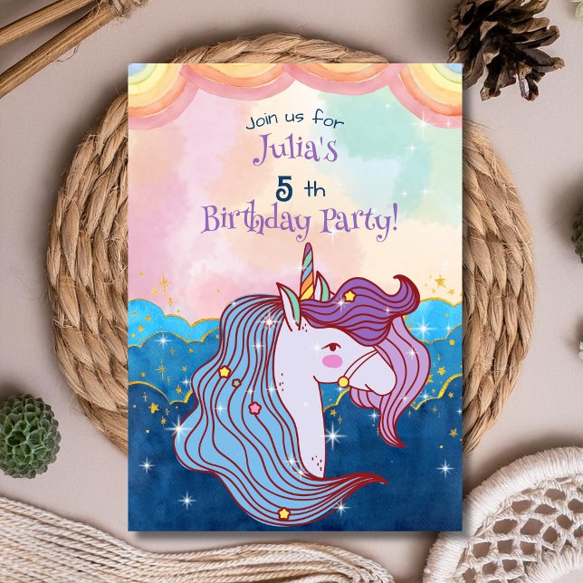 Convite para Aniversário de criança Pastel Unicorn (Criador carregado)