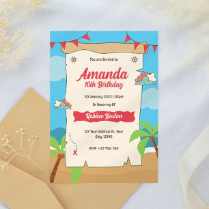 Convite para Aniversário de criança Pirate Map