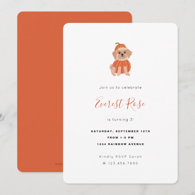 Convite para Aniversário de criança Pumpkin Pup (Frente/Verso)