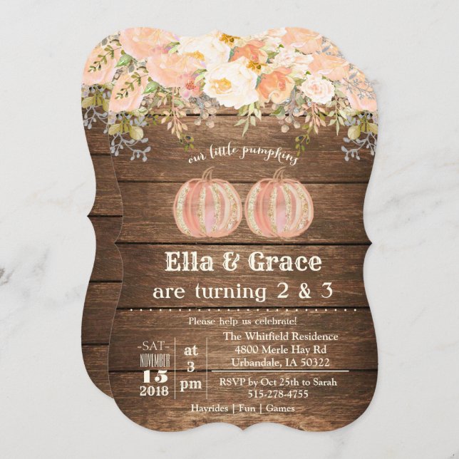 Convite para Aniversário de Dois Gêmeos no outono (Frente/Verso)