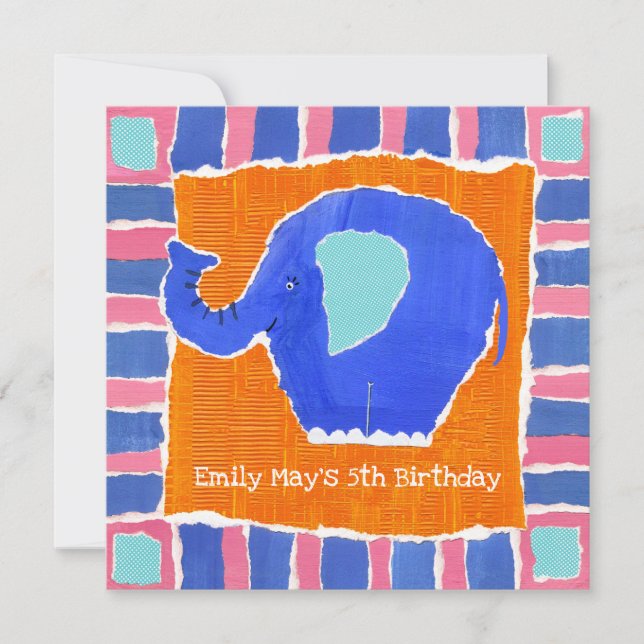 Convite para Aniversário de Elefante Personalizado (Frente)