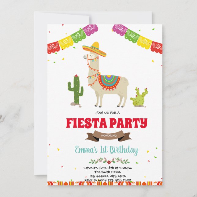 Convite para aniversário de fiesta lama mexicano (Frente)